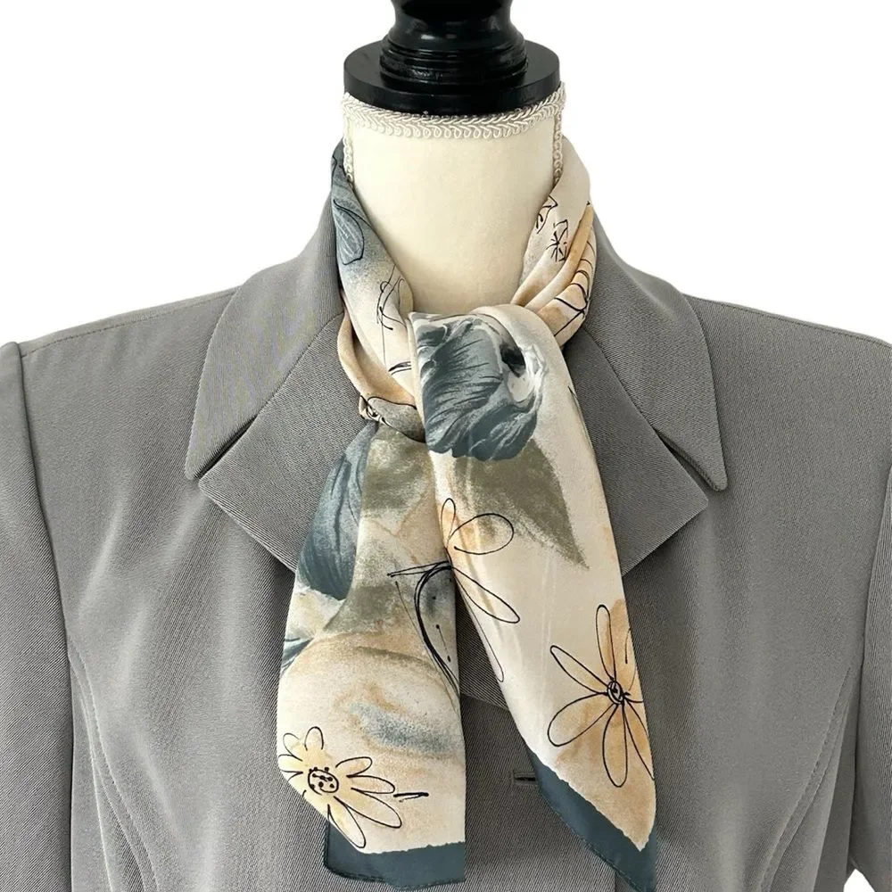 Tie Rack Vintage Gray & Tan Abstract Floral Scarf - 30” Square